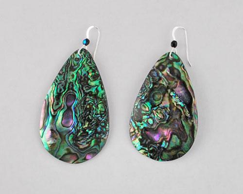green abalone teardrop earrings 50mm
