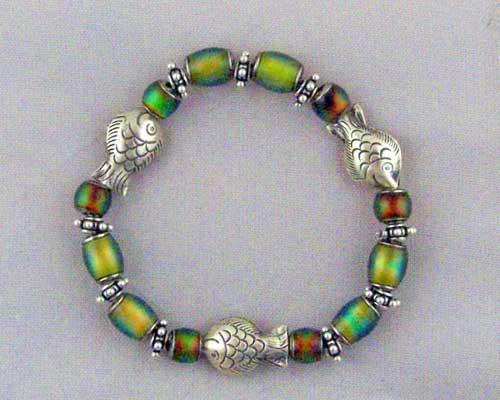 Mirage Bead and sterling silver fish bracelet